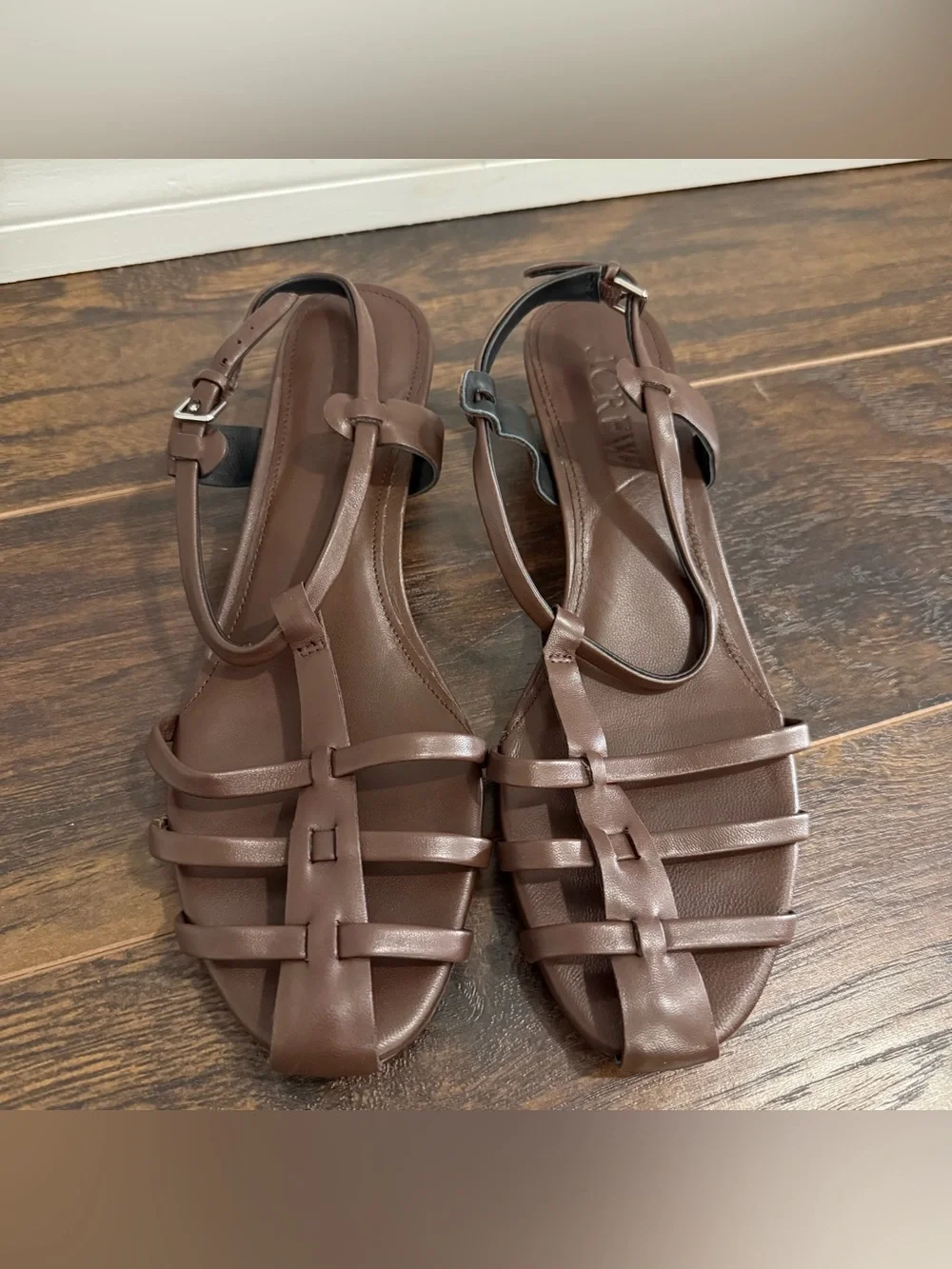 J. CREW Cage-Toe Kitten Heels in Leather Brown Size 8.5 CR925 NWOB